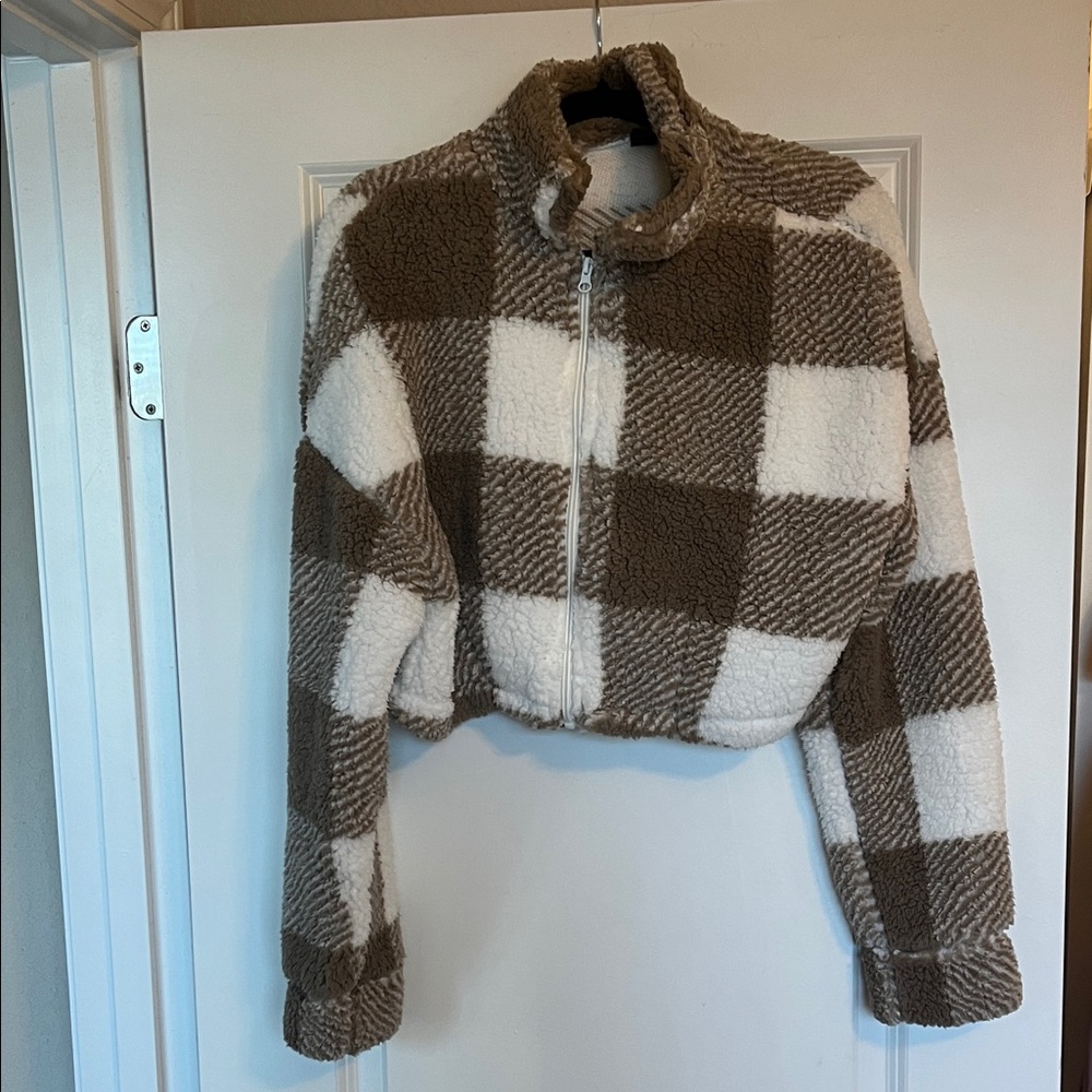 Plaid Fleece Cropped Jacket